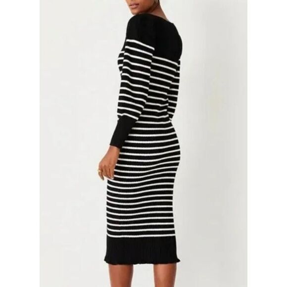 Ann Taylor black and white fitted sweater dress midi size medium Petite - Picture 2 of 5